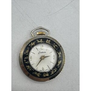 Vintage Swiss Made Endura Black Enamel Zodiac Astrology Pocket Watch